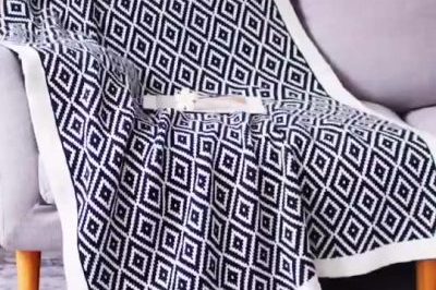 Geometric striped design cotton knitted throw blanket (3)