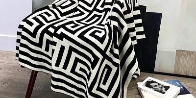 Geometric striped design cotton knitted throw blanket (4)