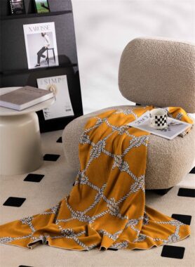 Custom wool-blend knitted throw blanket for home and sofa decor