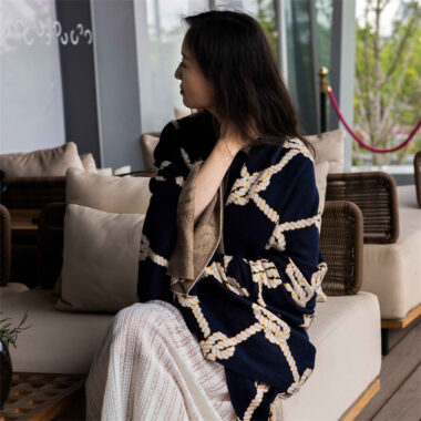 Custom wool-blend knitted throw blanket for home and sofa decor