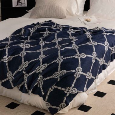 Custom wool-blend knitted throw blanket for home and sofa decor