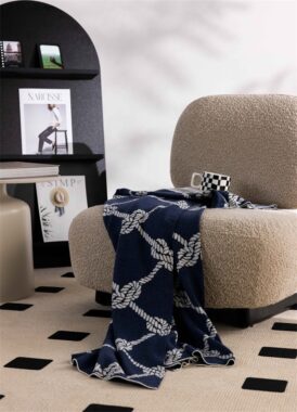 Custom wool-blend knitted throw blanket for home and sofa decor