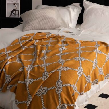 Custom wool-blend knitted throw blanket for home and sofa decor