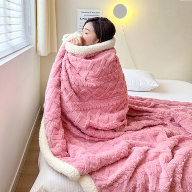  Thick warm Bohemian Sherpa fleece throw blanket for sofa or office naps