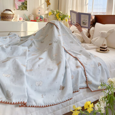 A-grade pure cotton double-layer throw blanket for summer use, baby-safe