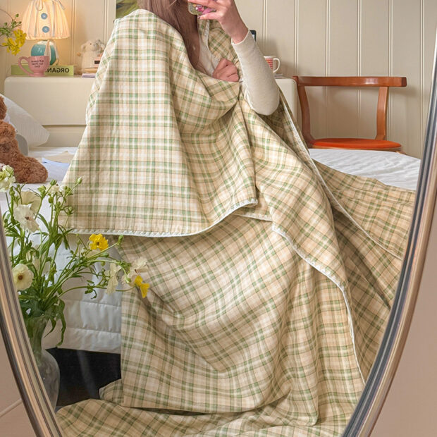 A-grade pure cotton double-layer throw blanket for summer use, baby-safe