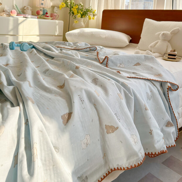 A-grade pure cotton double-layer throw blanket for summer use, baby-safe