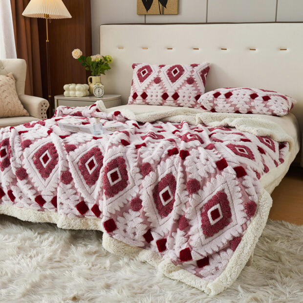 Bohemian sherpa fleece blanket for sofa and office nap use