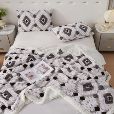 Bohemian sherpa fleece blanket for sofa and office nap use