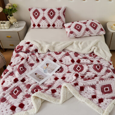 Bohemian sherpa fleece blanket for sofa and office nap use