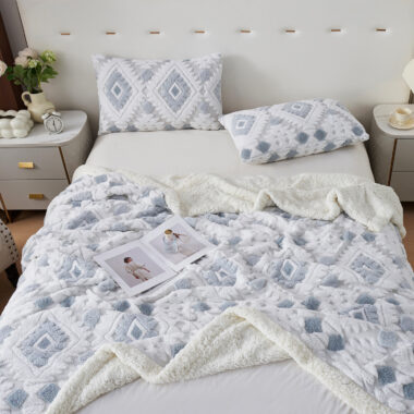 Bohemian sherpa fleece blanket for sofa and office nap use