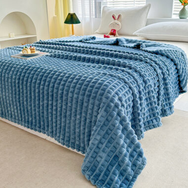 Faux mink rabbit fur blanket with grid stripe design for sofa or office use