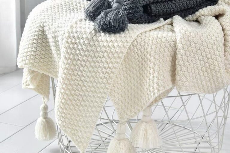 Nordic Knitted Throw Blanket with Tassels Soft Cozy Sofa Nap Blanket for Office (1) Nordic knitted tassel throw blanket with pom-poms for sofa and office naps