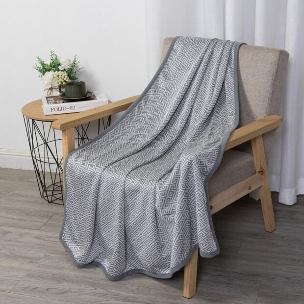 Gray striped summer cooling weighted blanket for sleeping