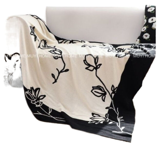 Vintage Magnolia Cotton Throw Blanket French Style Sofa Nap Blanket for Office Use