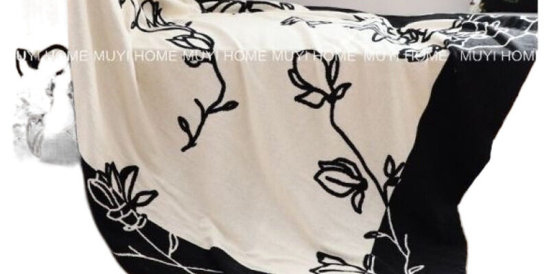 Vintage Magnolia Cotton Throw Blanket French Style Sofa Nap Blanket for Office Use