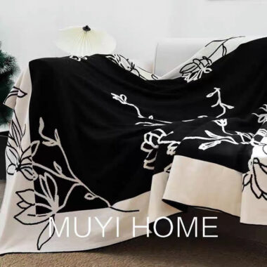 Vintage Magnolia Cotton Throw Blanket French Style Sofa Nap Blanket for Office Use